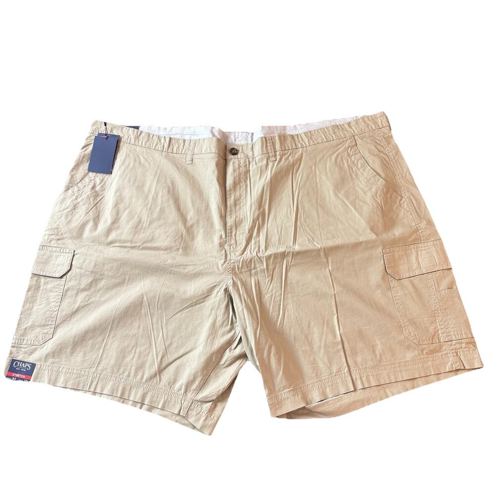 Chaps Men’s Hampton Khaki Cotton Stretch Cargo Shorts Size 52x10 Pockets
